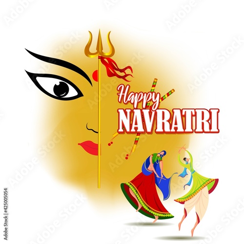 illustration of Goddess Durga Face in Happy Durga Puja, Subh Navratri, maa, abstract background with text Durga puja means Durga Puja