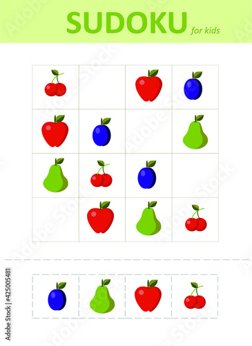 Sudoku for kids. Sudoku. Children's puzzles. Educational game for children. fruits