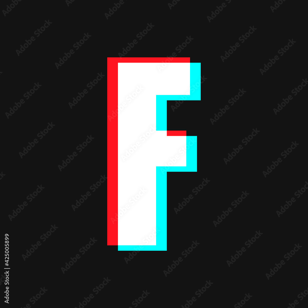 Letter F with Glitch Effect On Black Background Letter F with Glitch Effect On Black Background