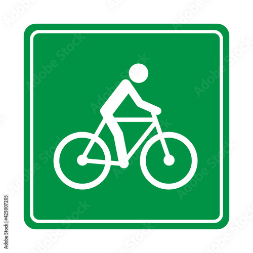 Green bicycle traffic sign icon, Bike lane street road symbol, Pictogram flat design, Vector illustration