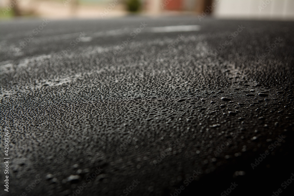 Roof of a black car in the rain, side view Roof of a black car in the rain, side view