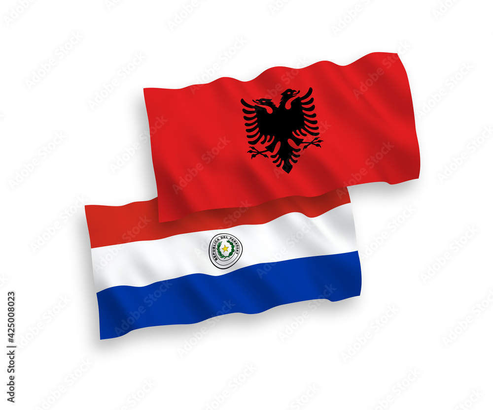 Flags of Paraguay and Albania on a white background Flags of Paraguay and Albania on a white background