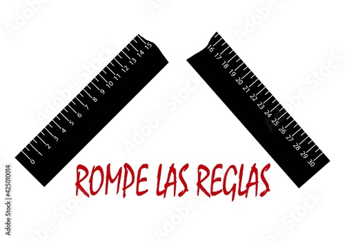 Rompe las reglas con dibujo de la regla partida por la mitad