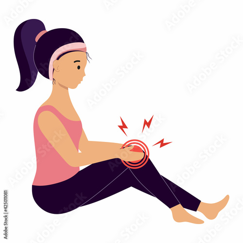 The girl suffered a knee injury. Osteoarthritis and arthritis of the knee joint. The woman's legs hurt.