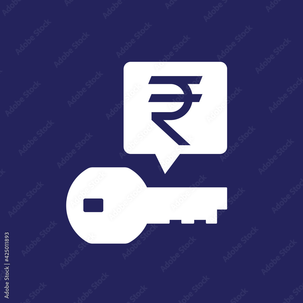 Key money icon with a rupee, vector Key money icon with a rupee, vector