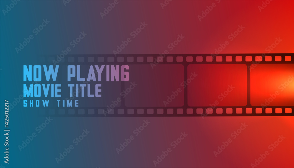 now playing movie film strip background