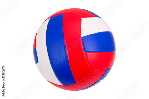 Volleyball ball with red-blue-white color, on a white background, isolated.