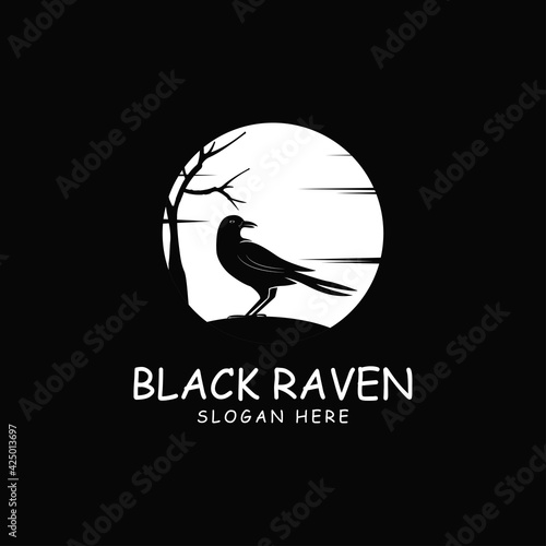 Raven black crow logo vector icon illustration