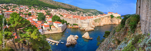 Fototapeta Naklejka Na Ścianę i Meble -  View of the Old Town of Dubrovnik from the side of Fort Lovrijenac on the Adriatic coast of Croatia, banner, panorama