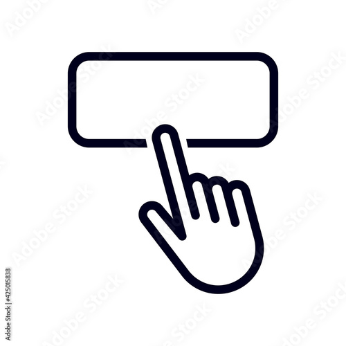 hand pointer or cursor mouse clicking on apply now button linear icon. symbol in form of pressing hand