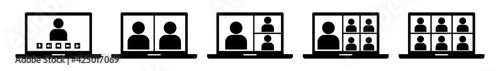 Online training icon on laptop screen, People on computer screen, online meeting workspace, internet talk, vector illustration Vector illustration