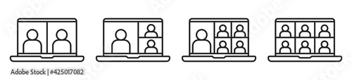 Online training icon on laptop screen, People on laptop screen line icon, smartphone icon in simple design. Vector illustration
