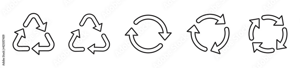 Recycle icon set in line style, Recycle sign, Recycling symbol, Vector illustration. Isolated on transparent background. Recycle icon set in line style, Recycle sign, Recycling symbol, Vector illustration. Isolated on transparent background.
