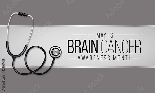 Brain Cancer awareness month is observed each year in May. it is an overgrowth of cells in the brain that forms masses called tumors. They can disrupt the way body works. Vector illustration.