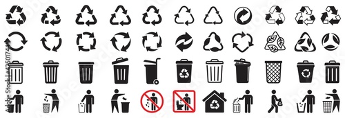 Fotografiet trash can icon and Recycle icons set, Trash bin,  Vector illustration