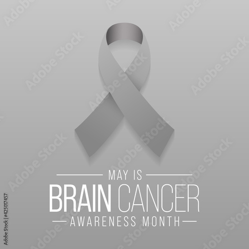 Brain Cancer awareness month is observed each year in May. it is an overgrowth of cells in the brain that forms masses called tumors. They can disrupt the way body works. Vector illustration.