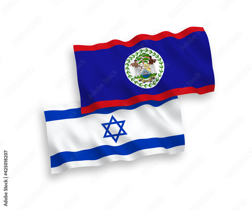 Flags of Belize and Israel on a white background Flags of Belize and Israel on a white background