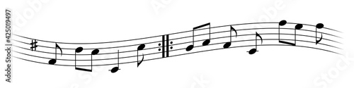Music wave made by notes. Vector black musical design elements isolated on white background