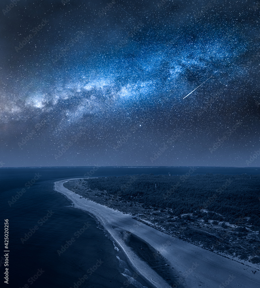 Milky way over peninsula Hel, Baltic Sea in Poland