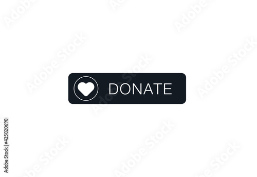 Black Donate button with white heart icon on white background