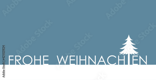 Schriftzug "Frohe Weihnachten" Text Gestaltung mit Tannenbaum im Schnee