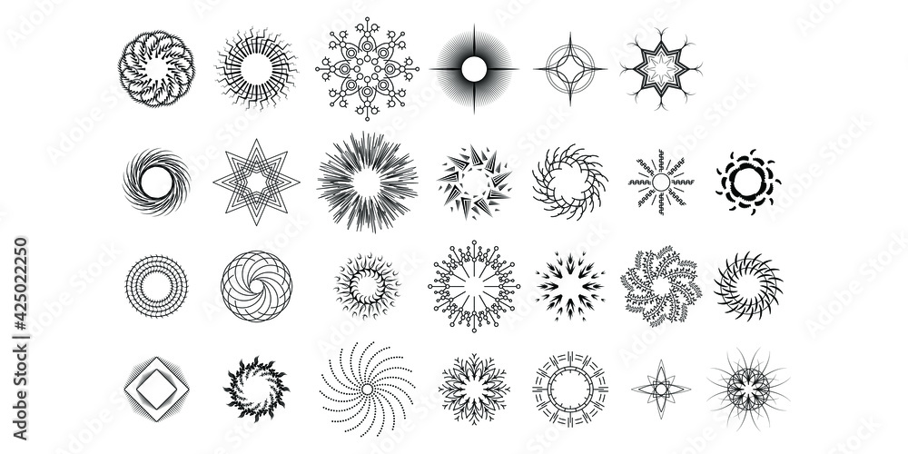 Set Abstract Collection Starburst Black Line Doodle Design Elements Vector Set Abstract Collection Starburst Black Line Doodle Design Elements Vector