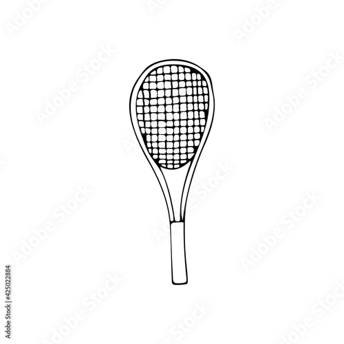 Hand drawn tennis racquet icon in vector. Doodle tennis racquet illustration in vector. Doodle tennis racquet icon.