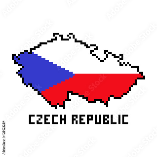 2d 8 bit pixel art Czech Republi map covered with flag isolated on white background. Old school vintage retro 80s, 90s platform computer, video game graphics. Slot machine design element.