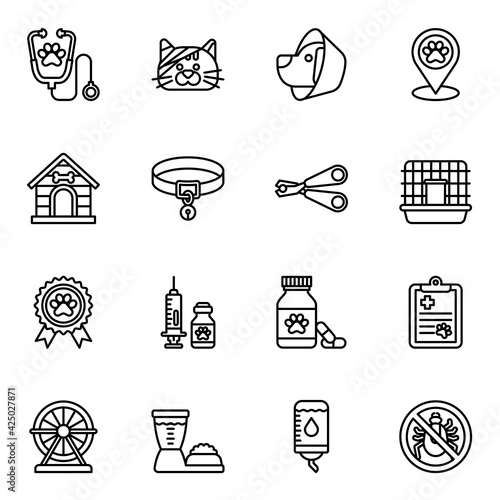pet, vet clinic, Simple thin line veterinary medicine icon set 2 with white background.