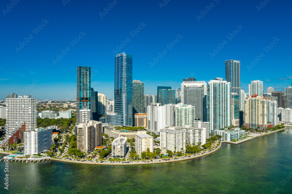 Fototapeta premium aerial drone view of downtown Miami skyline in the Brickell area