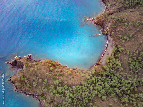 Amazing high angle top drone view on the natural park among tracking path:"likya yolu" in South Turkey, Antalya and Mugla produces. 