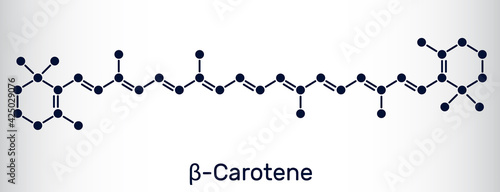 Beta Carotene, provitamin A, is an organic red-orange pigment in plants and fruits. Skeletal chemical formula. photo