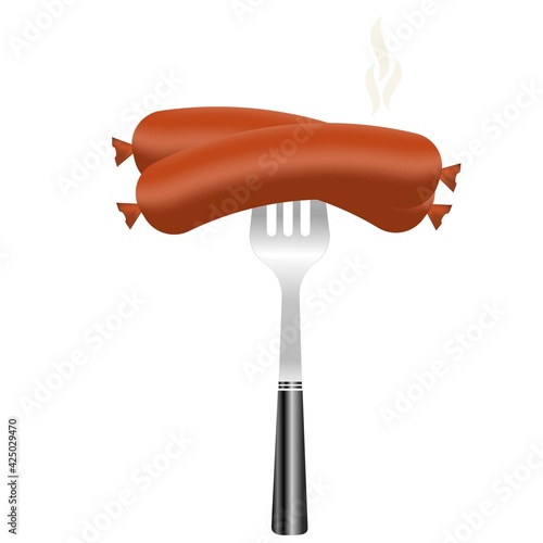 Hot sausages on a fork with smoke