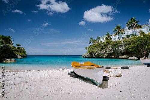 Bild auf Leinwand Playa Lagun Beach Cliff Curacao, Lagun Beach Curacao a small island in the Caribbean