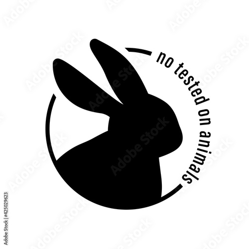 Cruelty free icon with green bunny. No animal testing logo. Simple vector rounded sing great for packing