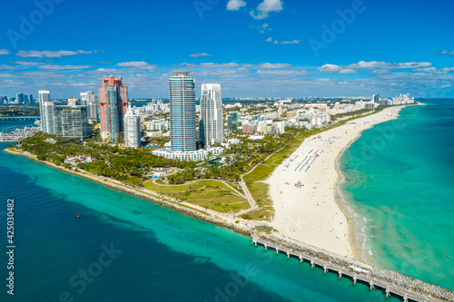 Aerial drone view of South Point in Miami Beach