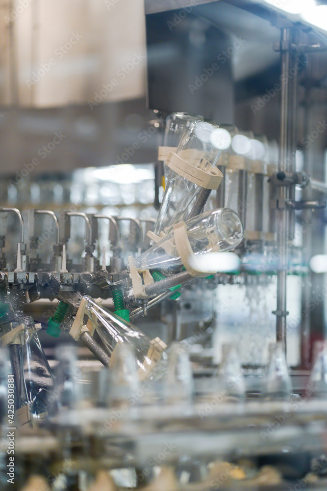 glass bottles on the production line