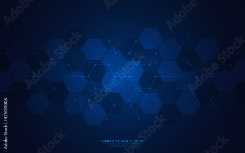 Geometric abstract background of innovation technology concept. Hexagon pattern, molecular structure, genetic engineering. Concepts and ideas for technology, science, and medicine. Vector illustration