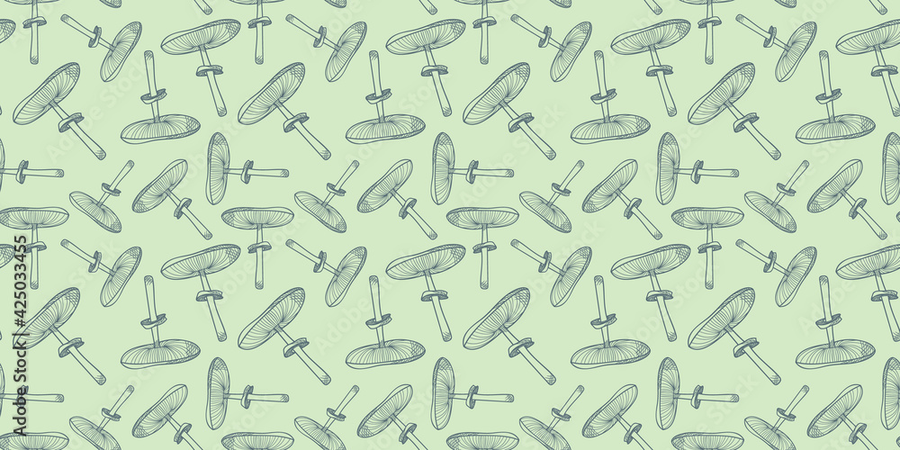 Mushroom vector pattern background, botanical illustration