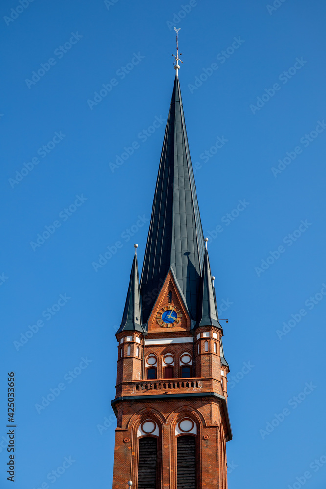 Frankfurt on the Oder, Germany - March 30, 2021- Holy Cross Church in Frankfurt on the Oder.