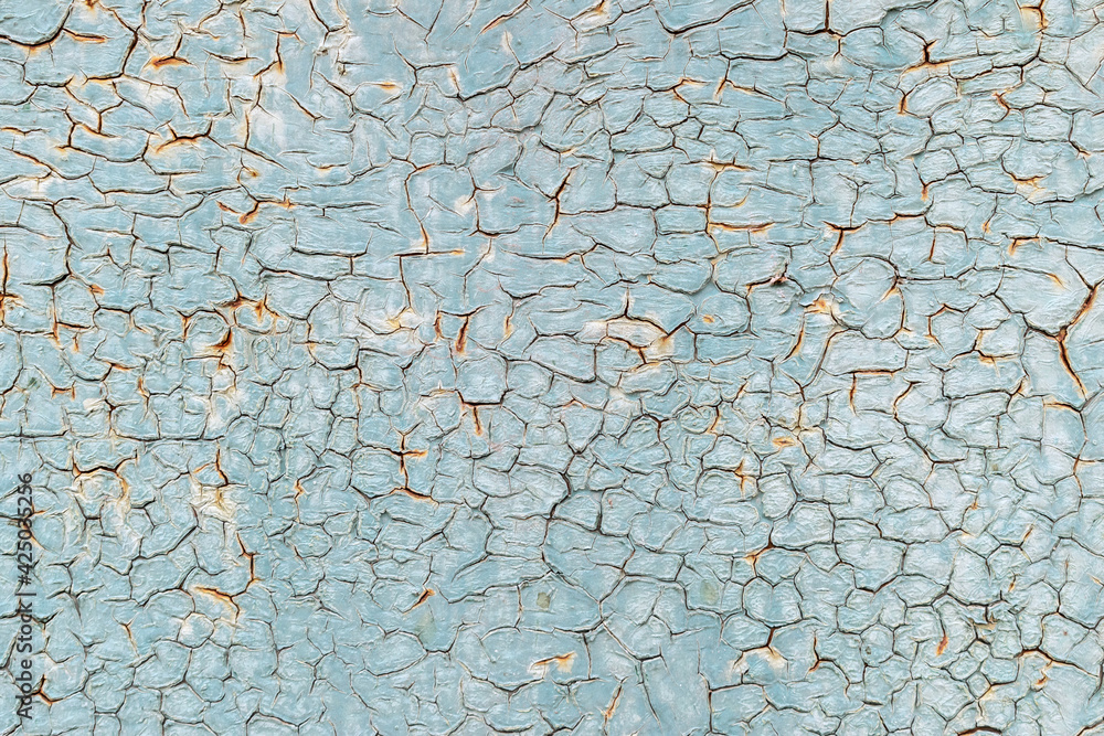 Foto de Crackle paint texture. Blue grunge pattern of natural oil paint