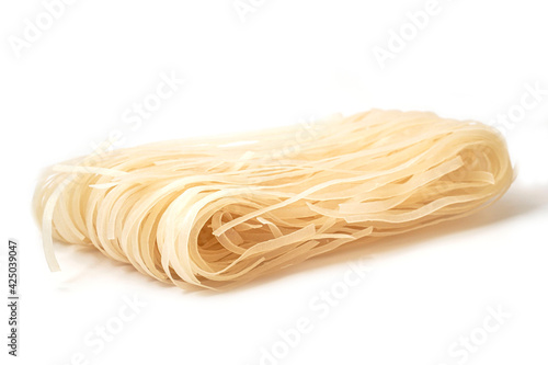  Raw Rice Noodles isolated on white background.