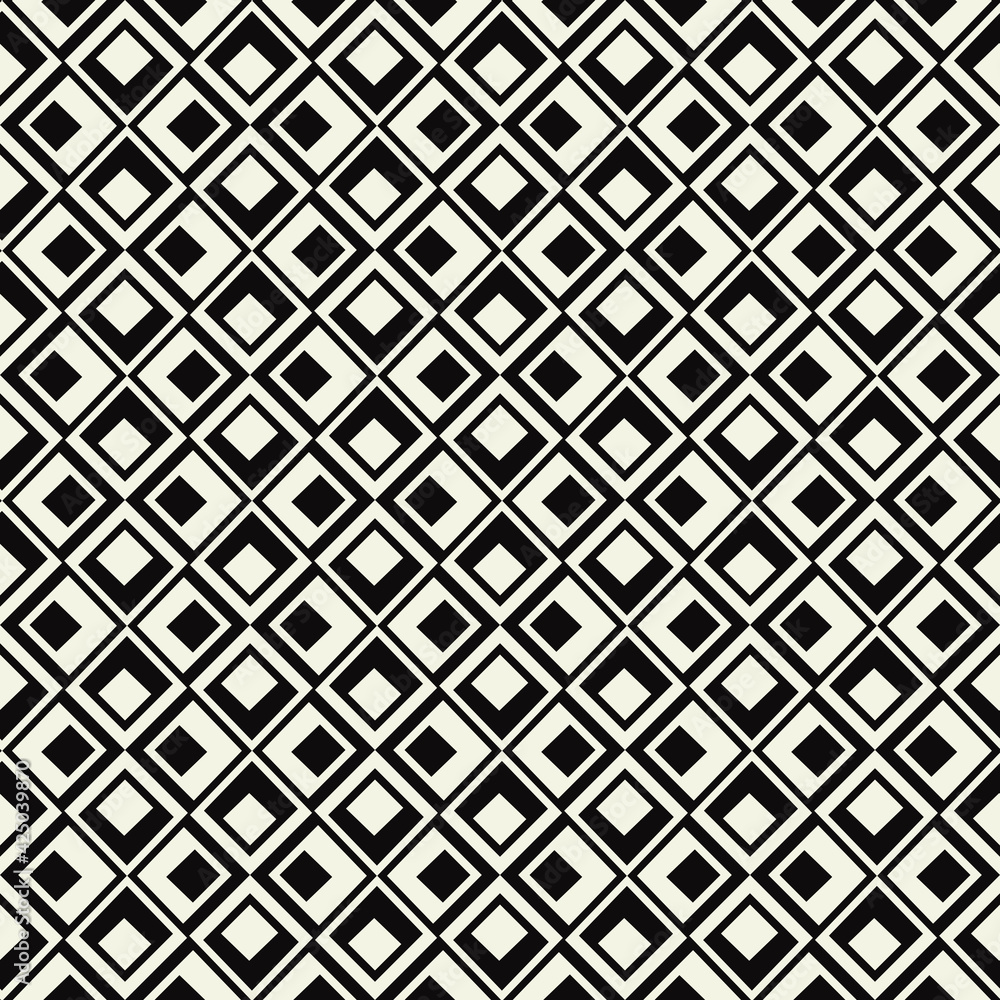 Black And White Rhombuses Ornament. Seamless Rhobuses Monochrome Ornament. Vector Seamless Pattern.