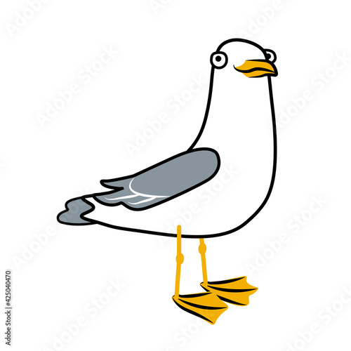 Seagull looking at you cartoon doodle vector illustration isolated on white background. Comic cartoon character seabird gull for t-shirt, card, design