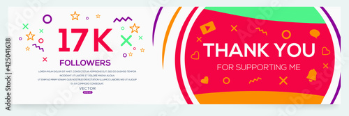 Creative Thank you (17k, 17000) followers celebration template design for social network and follower ,Vector illustration.