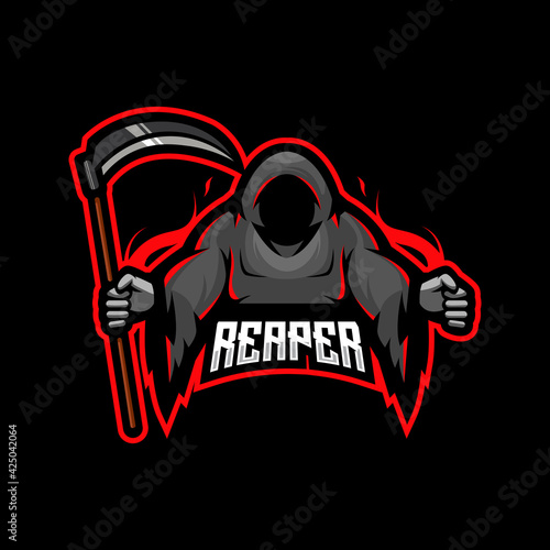 Reaper mascot logo design vector with modern illustration concept style for badge, emblem and t-shirt printing. Grim reaper illustration for e-sports team