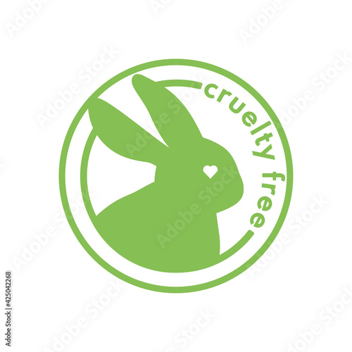 Cruelty free icon with green bunny. No animal testing logo. Simple vector rounded sing great for packing