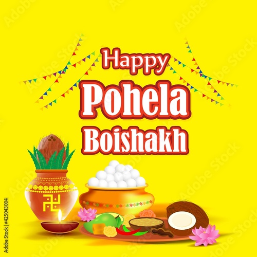 vector illustration of Pohela Boishakh means Bengali New Year  also known a Subho Nabo Barso.