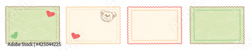 set of vintage childish frames for various inscriptions with scuffs and a beautiful frame with the image of a bear and hearts. It can be used as an invitation or greeting, as well as for education