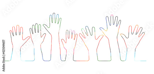 Colorful human hands outline isolated vector illustration. Charity and help, volunteerism, social care and community support concept 